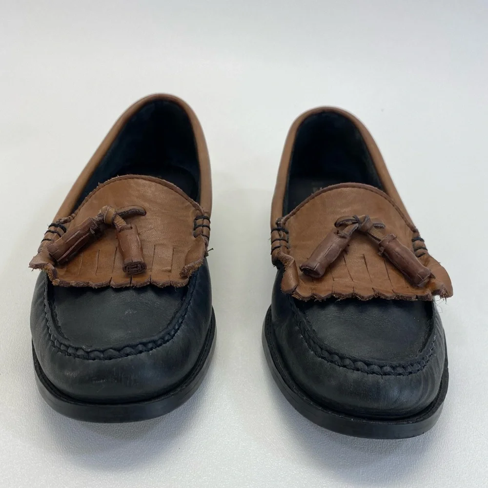 Buckingham Two-Tone Loafers Leather Brown Black Dress Shoe Mens 6.5 Womens 8